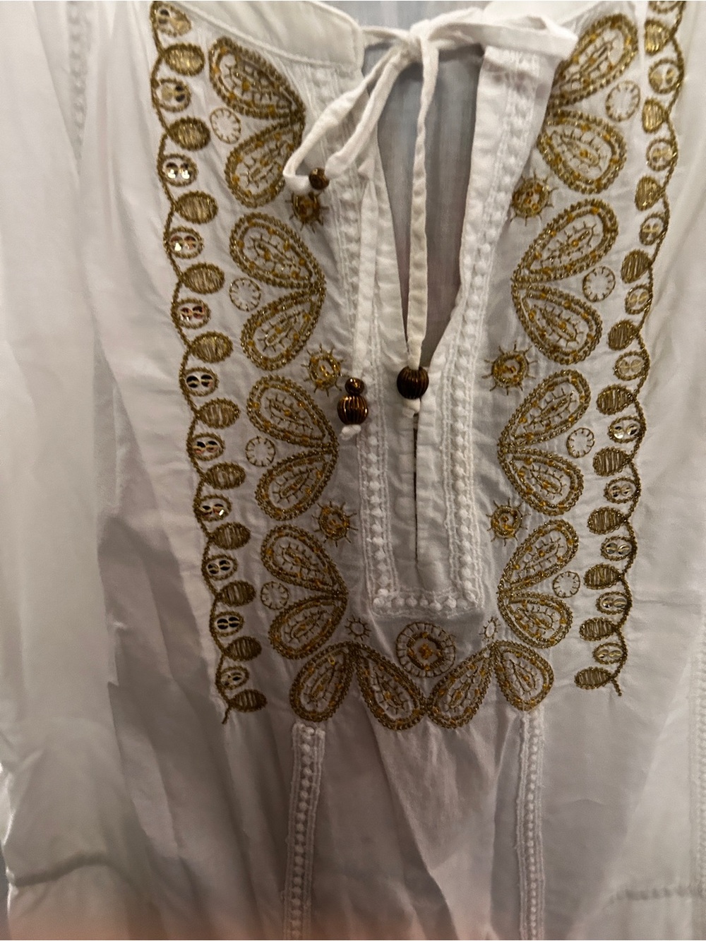 Alfani White Cotton Blouse with Gold Embroidery Size 16 - Picture 3 of 7
